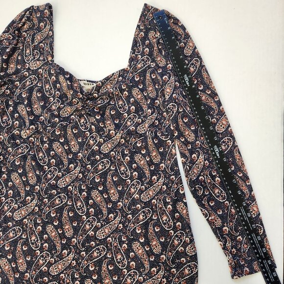Boden Sweetheart Mini Dress 14R Multi Paisley Blooms Jersey Knit Long Sleeve - Picture 9 of 10